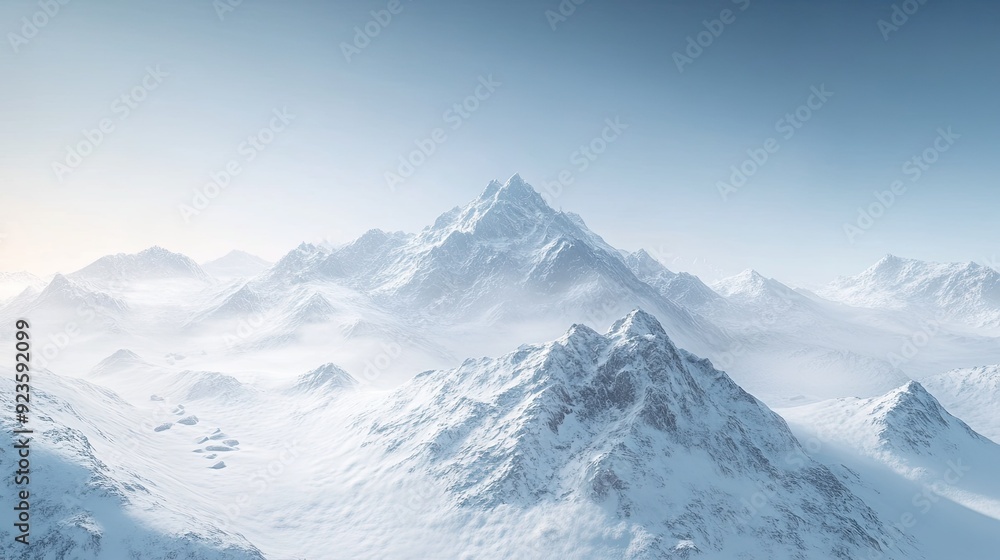 A serene and snowy mountain landscape with a clear sky, ideal for a winter-themed computer wallpaper. A serene and snowy mountain landscape with a clear sky, ideal for a winter-themed computer wallpaper.