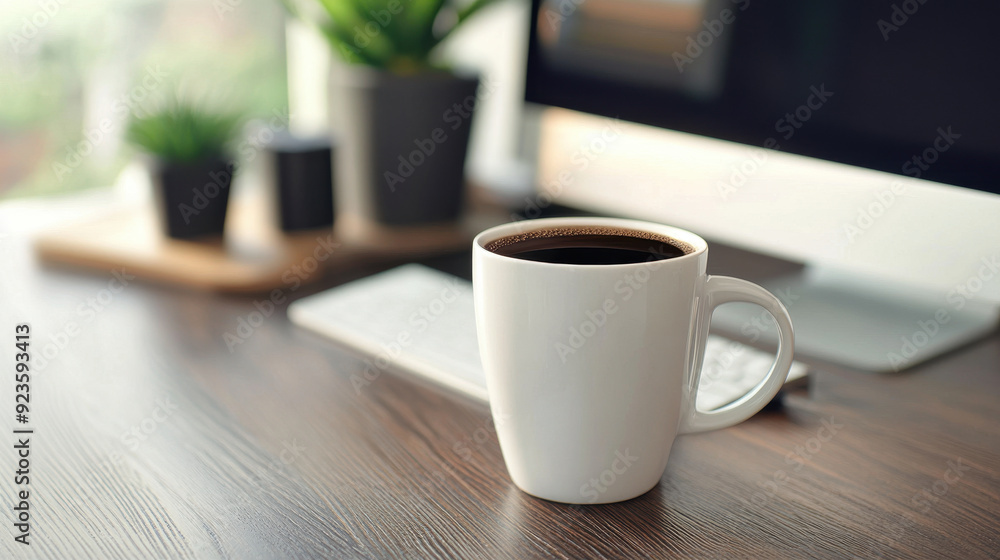 A clean and simple desk setup with a coffee cup, representing a calm and focused work environment. A clean and simple desk setup with a coffee cup, representing a calm and focused work environment.