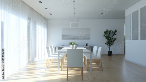 A clean and simple dining room with minimalistic furniture and decor, reflecting a modern lifestyle.