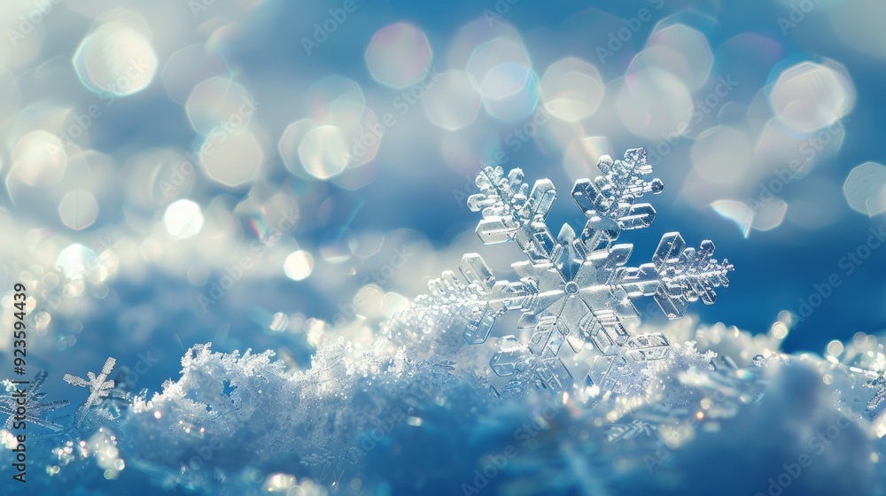 Photo of snowflakes on a snow background. Photo of snowflakes on a snow background.