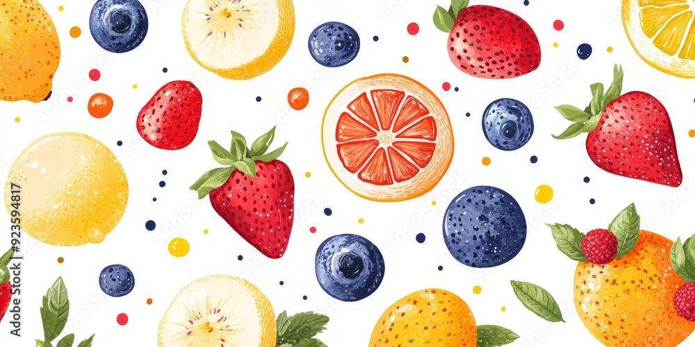 Colorful seamless pattern of vibrant fruits, creative and fresh design for textiles Colorful seamless pattern of vibrant fruits, creative and fresh design for textiles