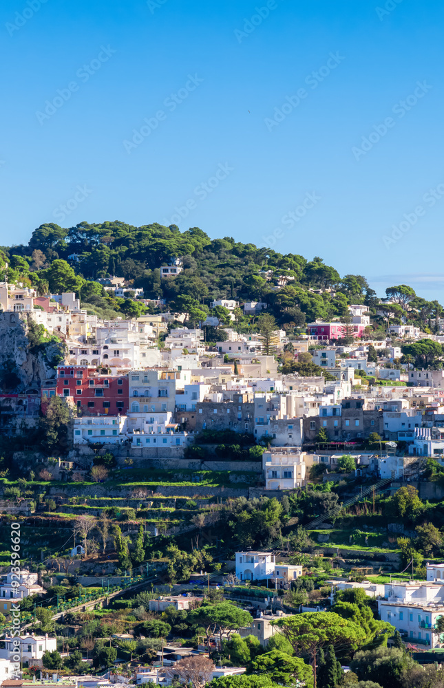 Naklejka premium Touristic Town on Capri Island in Bay of Naples, Italy.