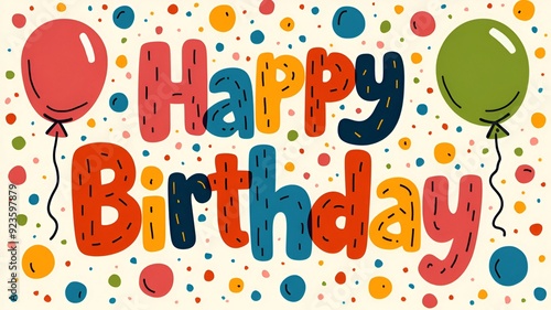 Happy Birthday greeting card with balloons and confetti