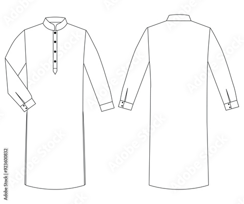 Men Mandarin Wrap Kurta punjabi vector illustration templet