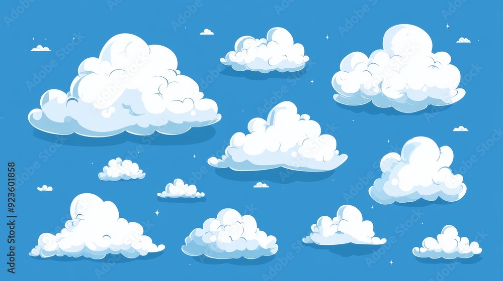 Collection of white cartoon clouds in a flat design. Collection of white cartoon clouds in a flat design.