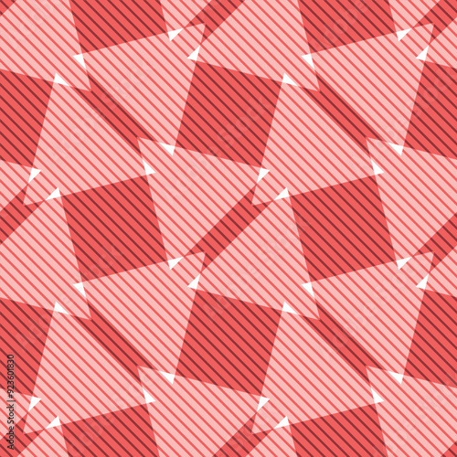 Modern monochrome geometric seamless vector pattern in red and pink. Triangle and square based shapes with line texture suitable for home decor, fashion fabrics, wrapping paper and giftware.