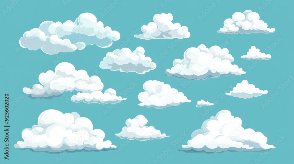 Collection of white cartoon clouds in a flat design. Collection of white cartoon clouds in a flat design.