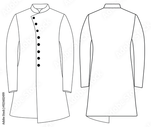 Men Mandarin Wrap Kurta punjabi vector illustration templet