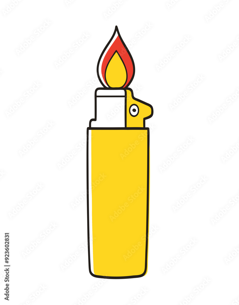 Yellow lighter with fire stock illustration Yellow lighter with fire stock illustration