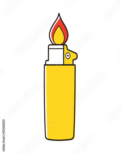 Yellow lighter with fire stock illustration