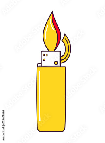 Yellow lighter with fire stock illustration