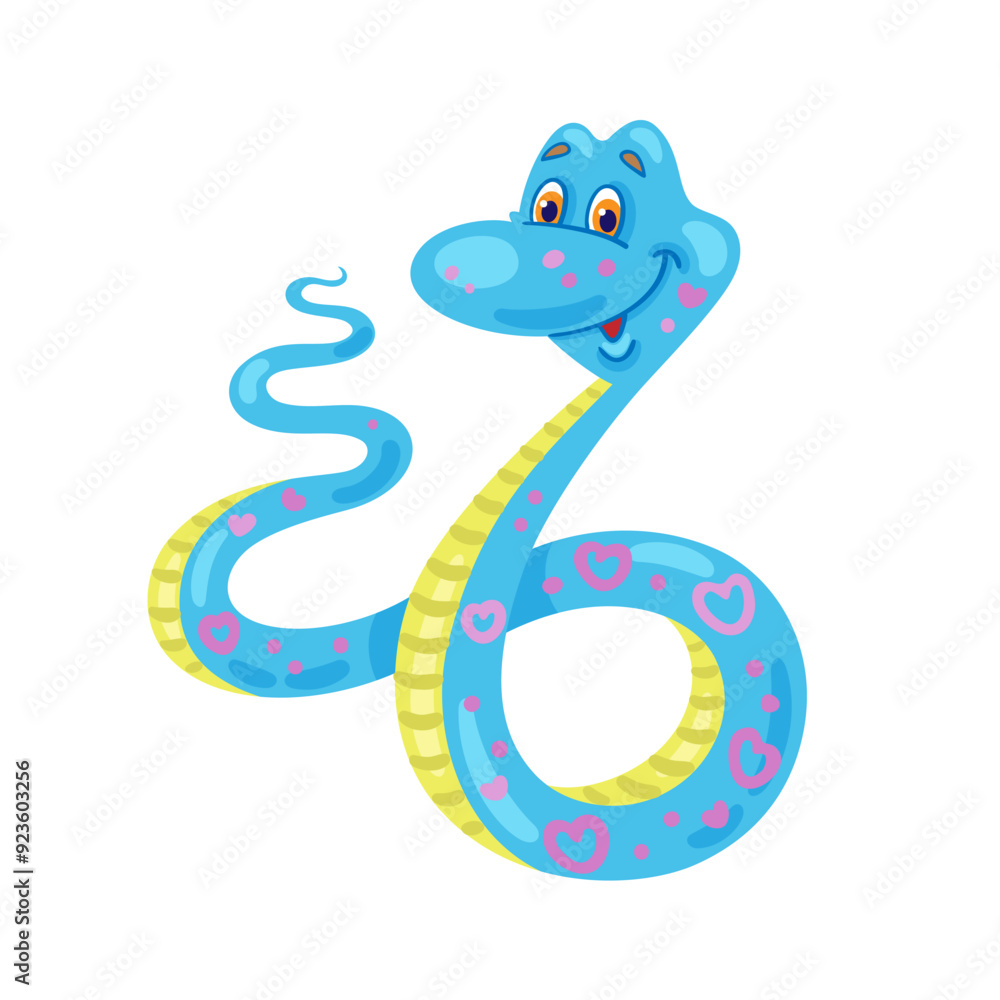 Fototapeta premium Funny blue snake - symbol of Chinese New Year 2025. Isolated on white background. Vector flat illustration.