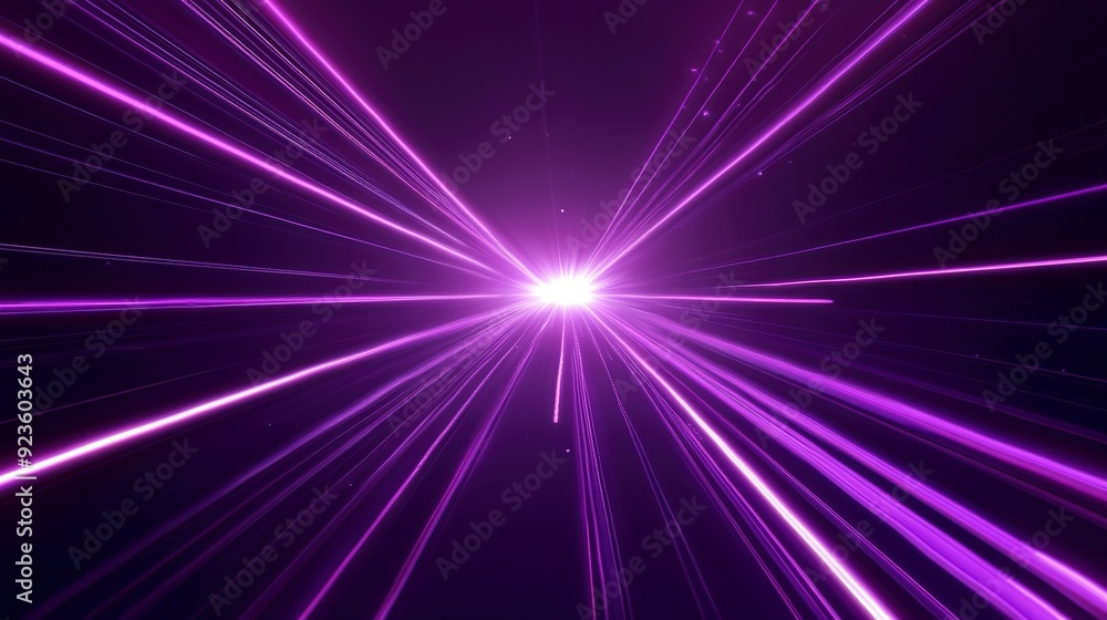 Obraz premium Purple neon light streaks radiating from the center on a dark background, Generative ai