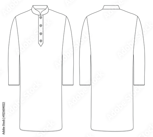 Men Mandarin Wrap Kurta punjabi vector illustration templet