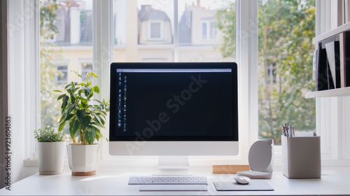 Wallpaper Mural A tidy and organized home office with minimalist decor, emphasizing productivity and simplicity. Torontodigital.ca