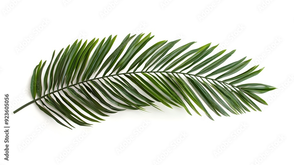 Elegant Tropical Palm Leaf with Lush Fronds on Clean White Background Elegant Tropical Palm Leaf with Lush Fronds on Clean White Background