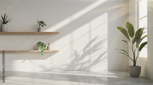 Empty interior architecture design mockup on white wall. Shelves and shelves for products and objects. Design studio room mockup.