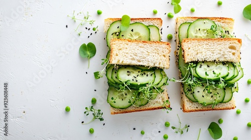 Delicious Cucumber Sandwiches with Sesame Seeds and Pea Microgreens