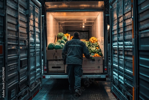 Wallpaper Mural A person unloading fresh produce from a delivery truck in a dimly lit environment. Torontodigital.ca