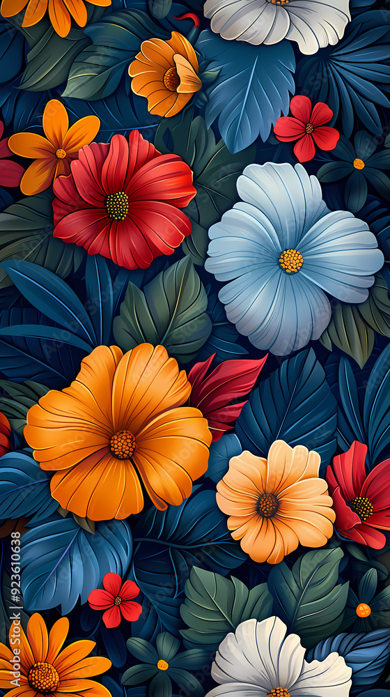 Seamless pattern with flowers, leaves, and abstract colors for a vintage wallpaper or nature-inspired design. Seamless pattern with flowers, leaves, and abstract colors for a vintage wallpaper or nature-inspired design.