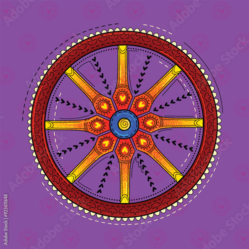 vector illustration of desi (indian) art style Konark wheel.