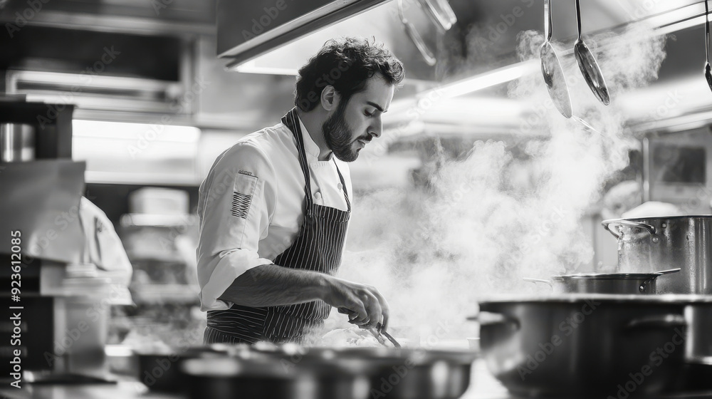 An impromptu photo of a chef preparing a meal in a bustling kitchen, showcasing the passion and focus of the craft. An impromptu photo of a chef preparing a meal in a bustling kitchen, showcasing the passion and focus of the craft.