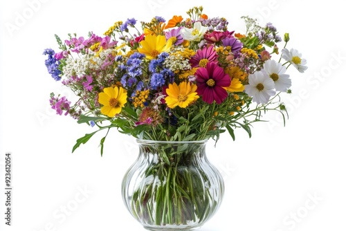 Wallpaper Mural A Vibrant Bouquet of Colorful Wildflowers in a Glass Vase on a White Background, Exuding Natural Beauty and Serenity. Torontodigital.ca
