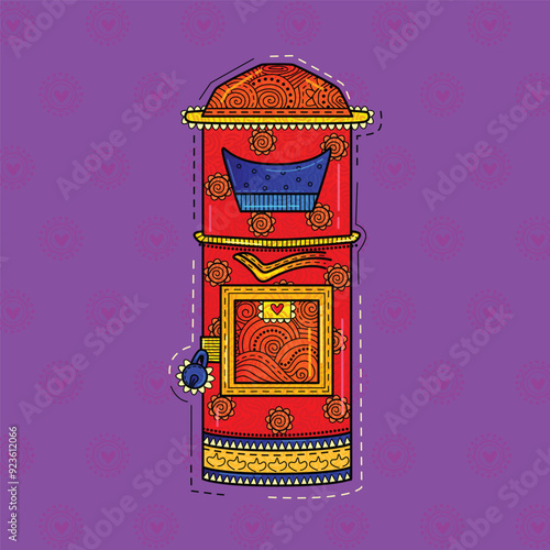 vector illustration of desi (indian) art style indian letter box.