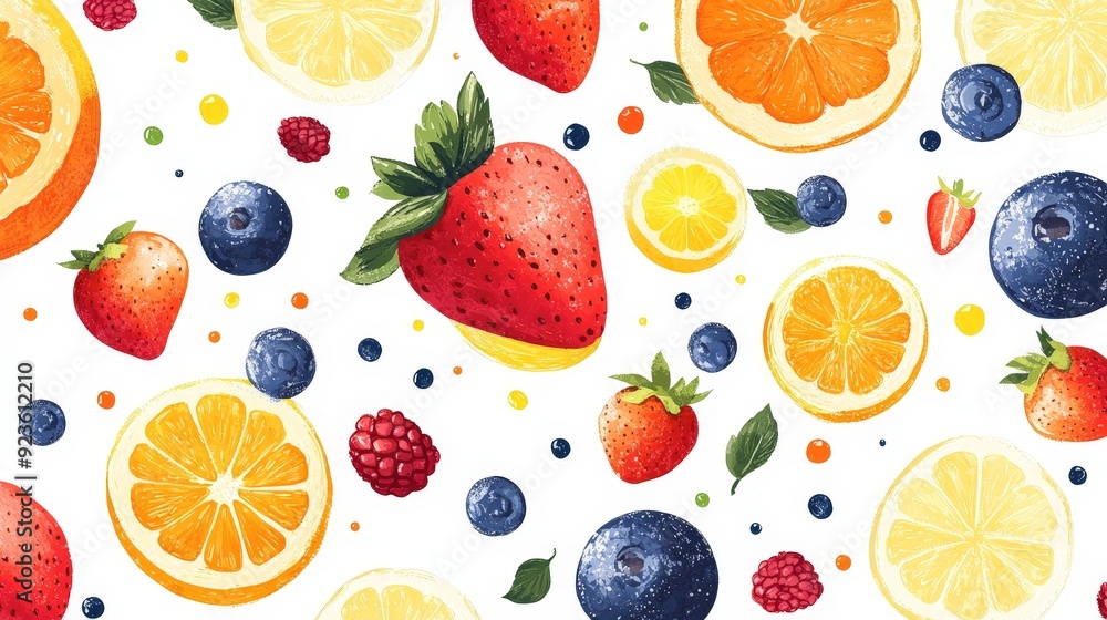 Colorful seamless pattern of vibrant fruits, creative and fresh design for textiles Colorful seamless pattern of vibrant fruits, creative and fresh design for textiles