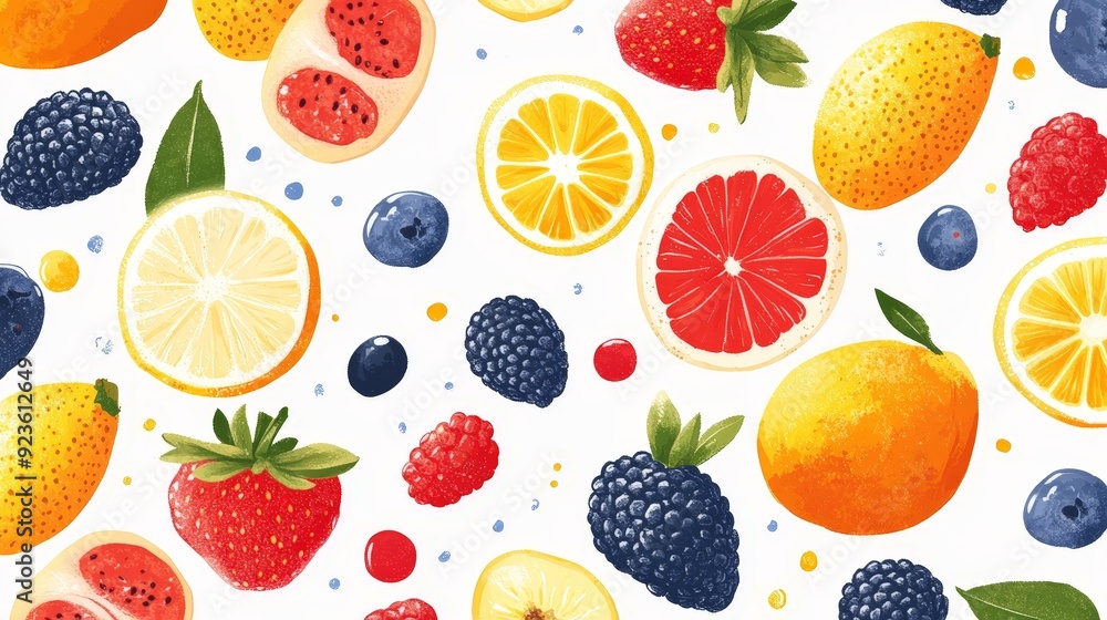 Colorful seamless pattern of vibrant fruits, creative and fresh design for textiles Colorful seamless pattern of vibrant fruits, creative and fresh design for textiles