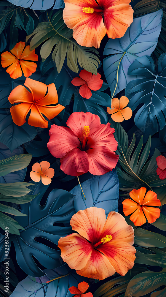 Seamless pattern with flowers, leaves, and abstract colors for a vintage wallpaper or nature-inspired design. Seamless pattern with flowers, leaves, and abstract colors for a vintage wallpaper or nature-inspired design.