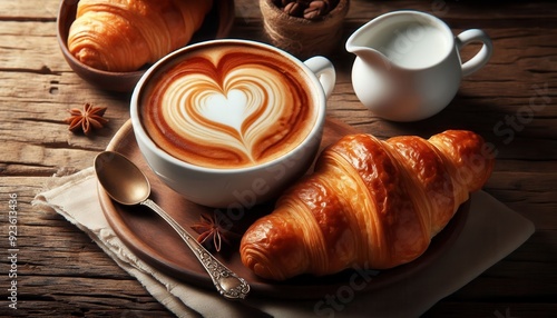 hot coffee and croissant