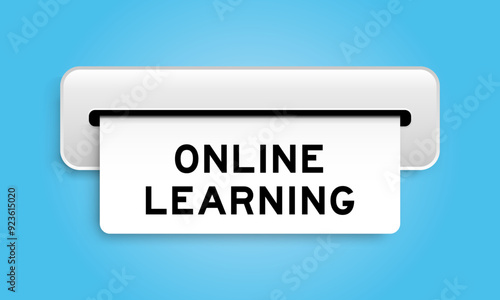 White coupon banner with word online learning from machine on blue color background