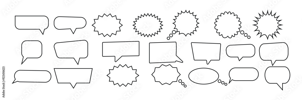 Fototapeta premium Retro empty comic bubbles and elements set with black on white background. cloud speech bubble icons, Talk bubble. vector set, comic dialog clouds Vector illustration, vintage design. 