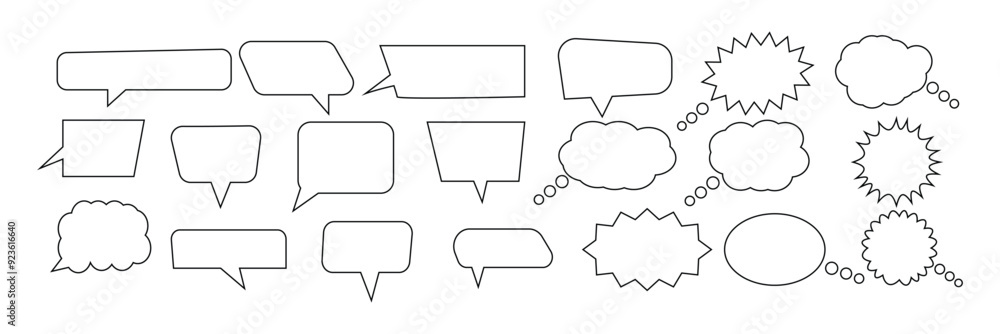 Obraz premium Retro empty comic bubbles and elements set with black on white background. cloud speech bubble icons, Talk bubble. vector set, comic dialog clouds Vector illustration, vintage design. 