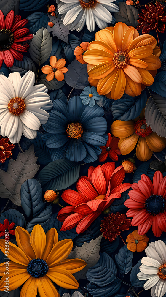 Seamless pattern with flowers, leaves, and abstract colors for a vintage wallpaper or nature-inspired design. Seamless pattern with flowers, leaves, and abstract colors for a vintage wallpaper or nature-inspired design.