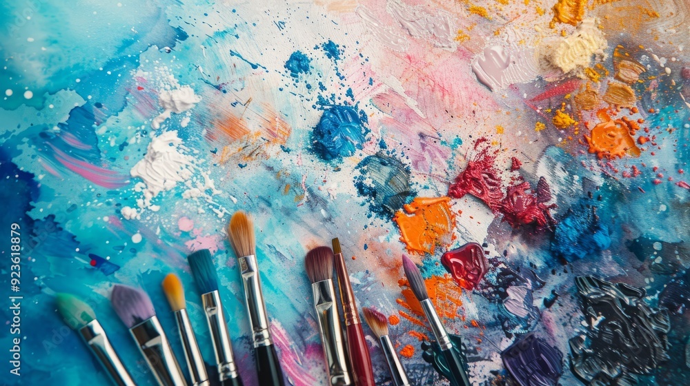 Fototapeta premium A painting of brushes with different colors