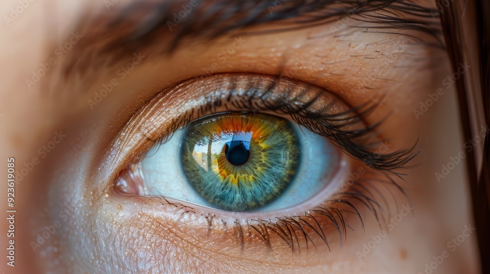 Fototapeta premium Close-up of a mesmerizing green and amber eye with intricate details in natural light