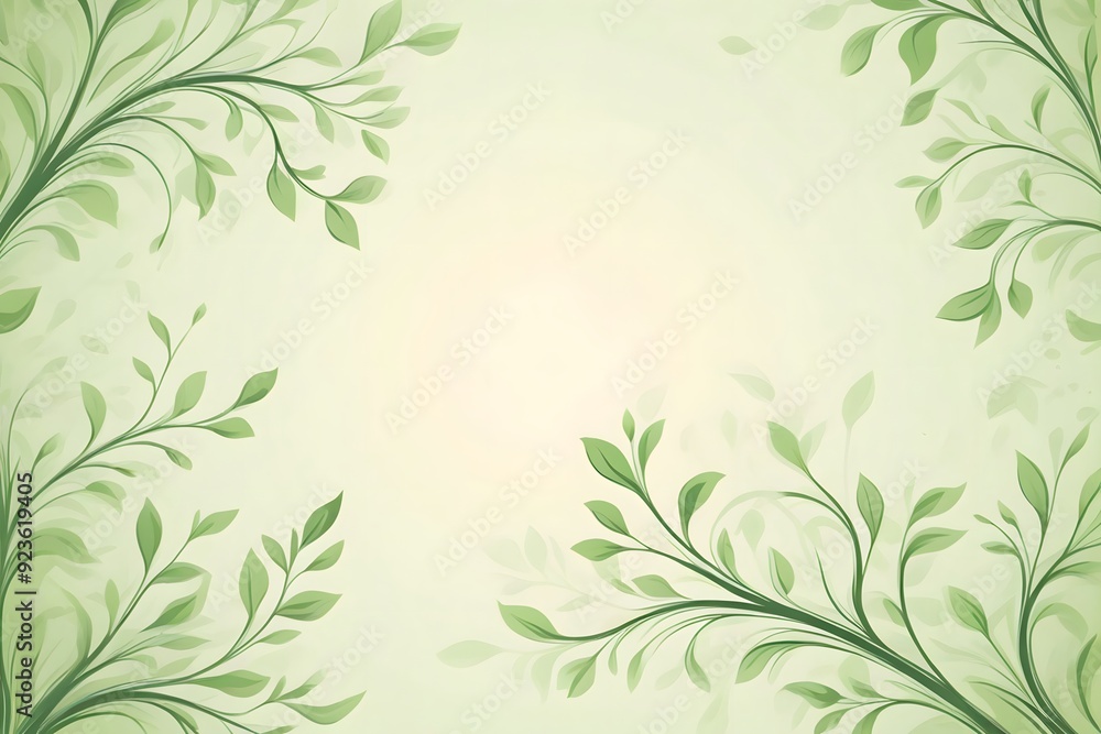 Green leafy floral border design on a soft green background. Green leafy floral border design on a soft green background.