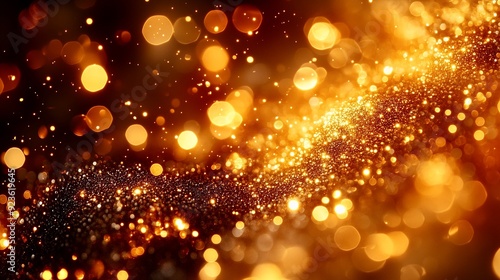 Dreamy sparkles. Golden color. Background. Backdrop. Seasonal holidays. Greeting cards.