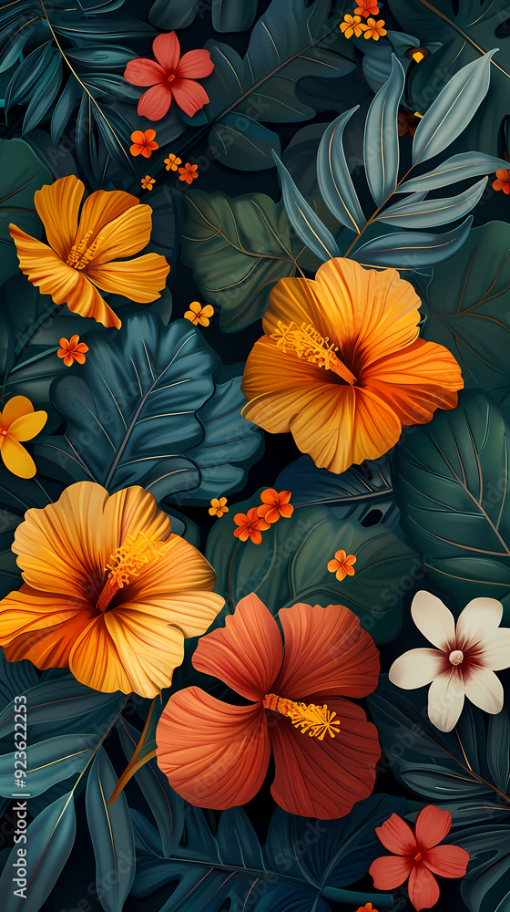 custom made wallpaper toronto digitalSeamless pattern with flowers, leaves, and abstract colors for a vintage wallpaper or nature-inspired design.