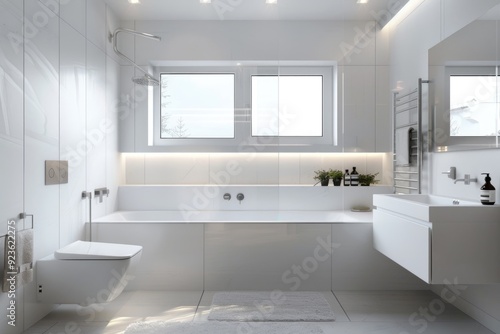 Wallpaper Mural Minimalist white bathroom with cozy accents, clean lines, and soft lighting Torontodigital.ca