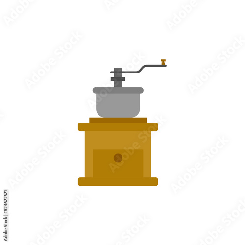 manual coffee grinder flat design vector illustration. vintage coffee mill grinder isolated on white background. Coffee Machine icon. Equipment for making aromatic beverage.