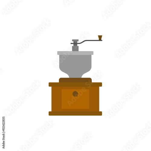 manual coffee grinder flat design vector illustration. vintage coffee mill grinder isolated on white background. Coffee Machine icon. Equipment for making aromatic beverage.