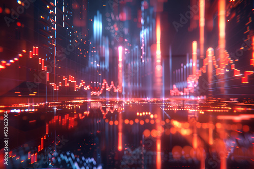 Wallpaper Mural Abstract digital stock market graph in city backdrop, showing financial data and business growth in glowing light.,Abstract digital stock market graph in city backdrop, showing financial data and bus
 Torontodigital.ca