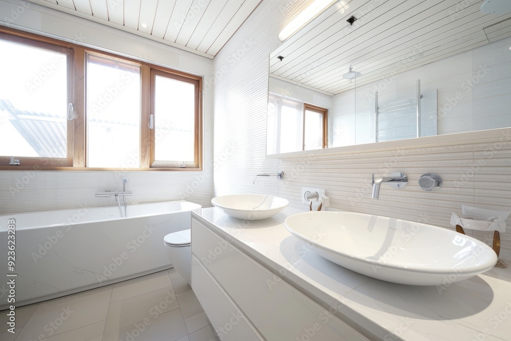 Bright and airy white bathroom with a contemporary design Bright and airy white bathroom with a contemporary design
