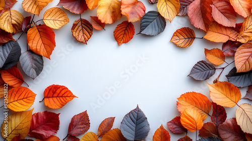 autumn leaf frame border isolated on white background