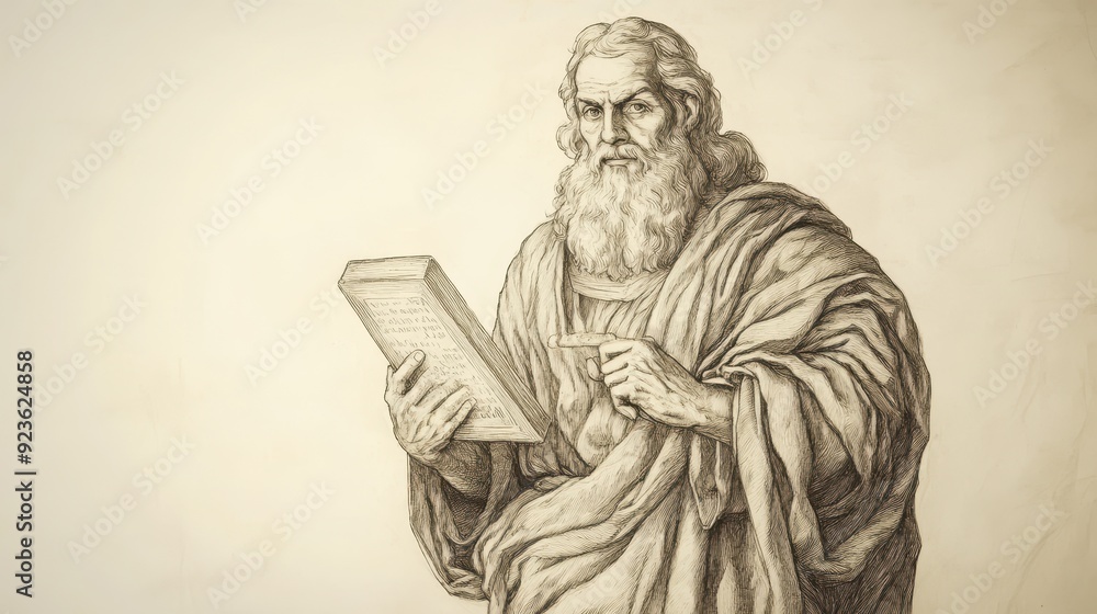 Fototapeta premium Exodus:Sabbath Regulations and Offerings, Exodus Story: Moses Reiterating Importance of Sabbath Observance with Stone Tablets - Bible Wall Art Illustration