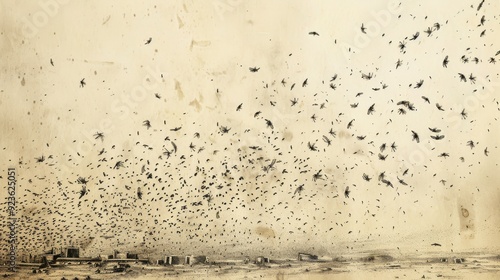 Exodus:The Plagues Begin,Dense Swarms of Flies in Egypt - Biblical Illustration, Bible Wall Art, Beige Background - Exodus Plagues