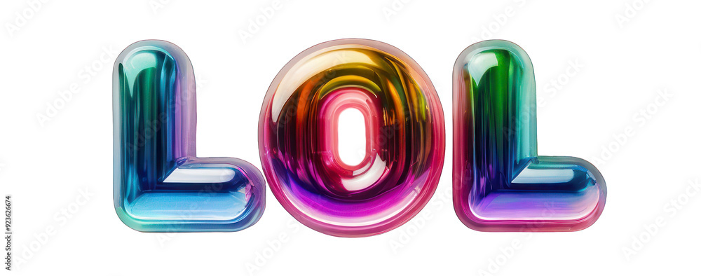 Holographic element in Y2K style, the inscription lol on a transparent background. Chrome mirror surface, molten metal.